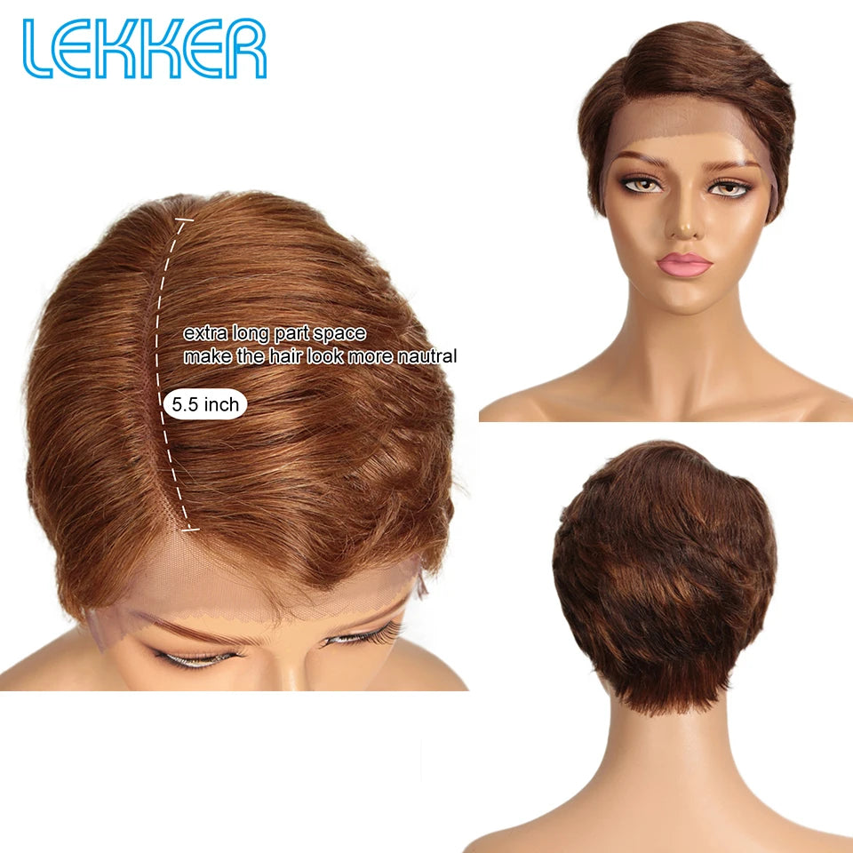 Short Pixie Cut 13X1 Part Lace Front 100% Human Hair Wig for Women Ready to Wear Brazilian Remy Hair Colored Straight Wig