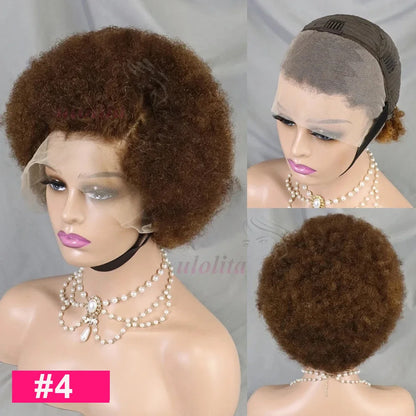 HD Lace Front Afro Short Afro Kinky Curly Human Hair Wigs Super Double Double Drawn Afro Fluffy Curly Bob Wigs for Black Women