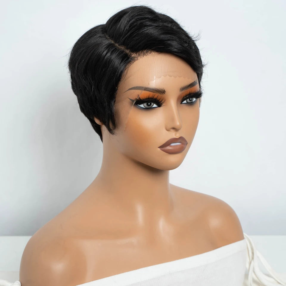 Short Pixie Cut 13X1 Part Lace Front 100% Human Hair Wig for Women Ready to Wear Brazilian Remy Hair Colored Straight Wig