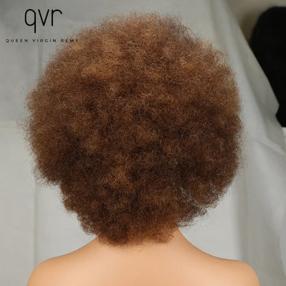 QVR Short Afro Kinky Curly Wigs with Bangs for Women Fluffy Short Afro Curly Wigs Human Hair Wig 180% Density Full Machine Hair