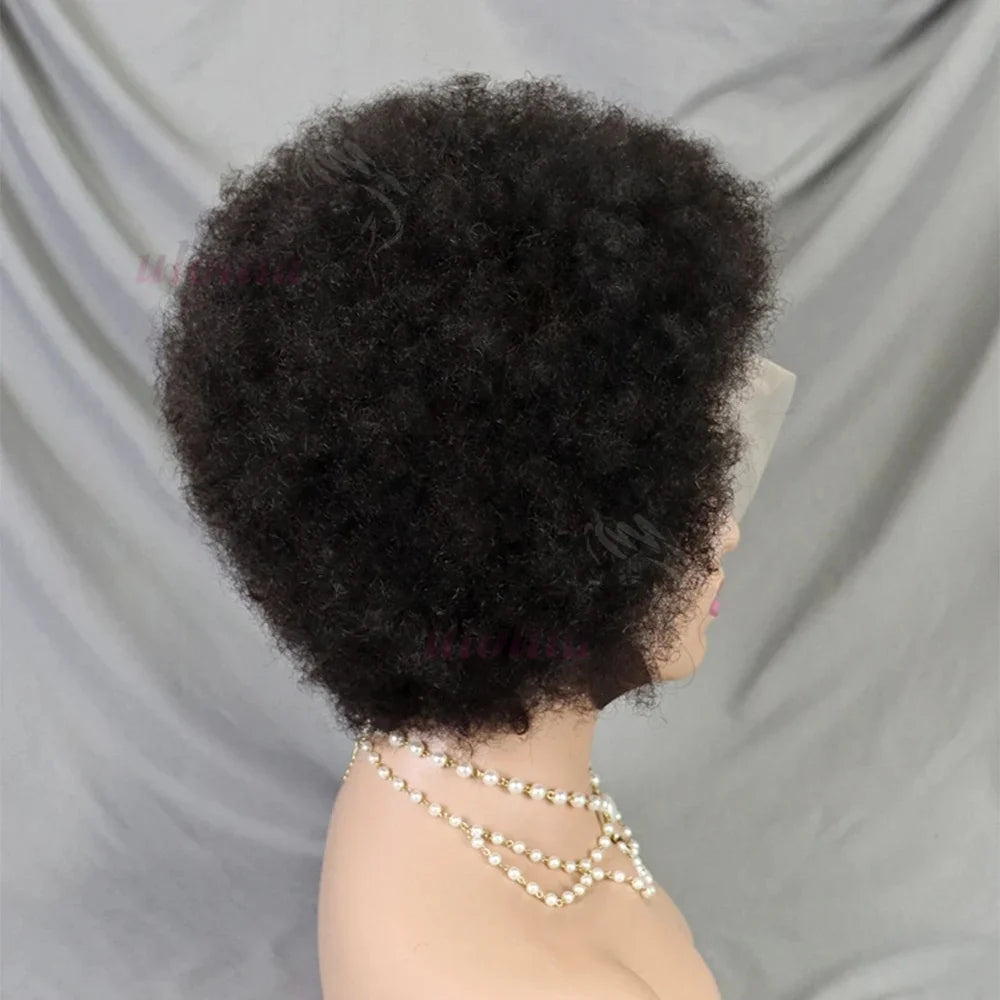 HD Lace Front Afro Short Afro Kinky Curly Human Hair Wigs Super Double Double Drawn Afro Fluffy Curly Bob Wigs for Black Women