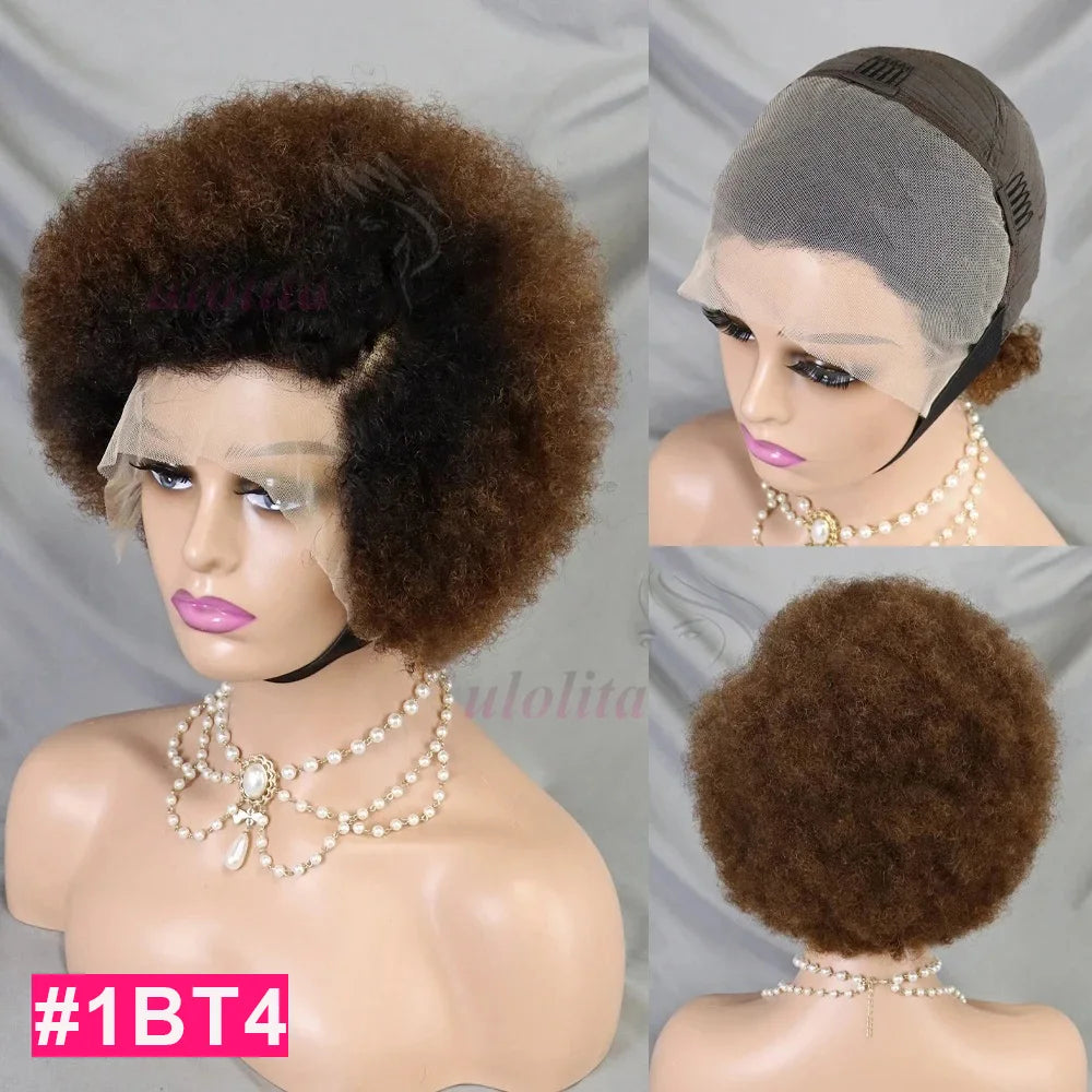 HD Lace Front Afro Short Afro Kinky Curly Human Hair Wigs Super Double Double Drawn Afro Fluffy Curly Bob Wigs for Black Women