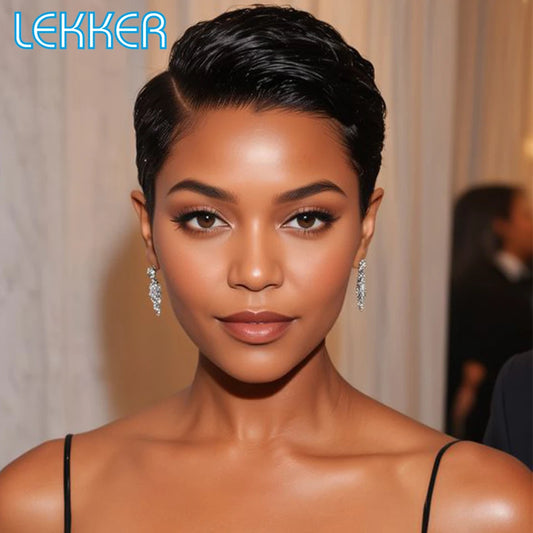 Short Pixie Cut 13X1 Part Lace Front 100% Human Hair Wig for Women Ready to Wear Brazilian Remy Hair Colored Straight Wig