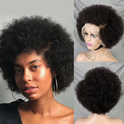 HD Lace Front Afro Short Afro Kinky Curly Human Hair Wigs Super Double Double Drawn Afro Fluffy Curly Bob Wigs for Black Women