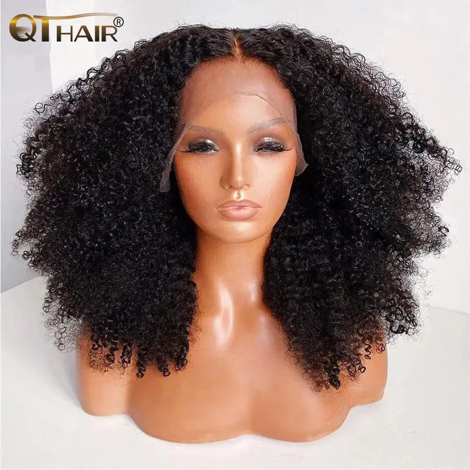 QT Afro Kinky Curly Lace Front Wigs 13X4 HD Transparent Human Hair Lace Wig Brazilian Curly 4X4 Lace Closure Wig for Black Women