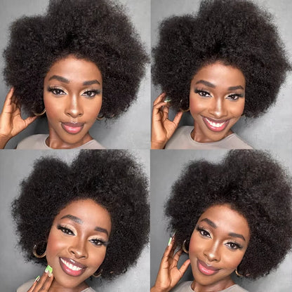 HD Lace Front Afro Short Afro Kinky Curly Human Hair Wigs Super Double Double Drawn Afro Fluffy Curly Bob Wigs for Black Women