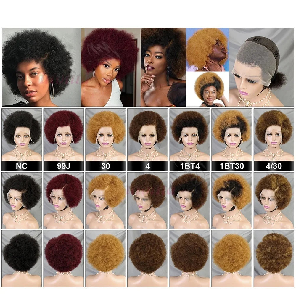 HD Lace Front Afro Short Afro Kinky Curly Human Hair Wigs Super Double Double Drawn Afro Fluffy Curly Bob Wigs for Black Women